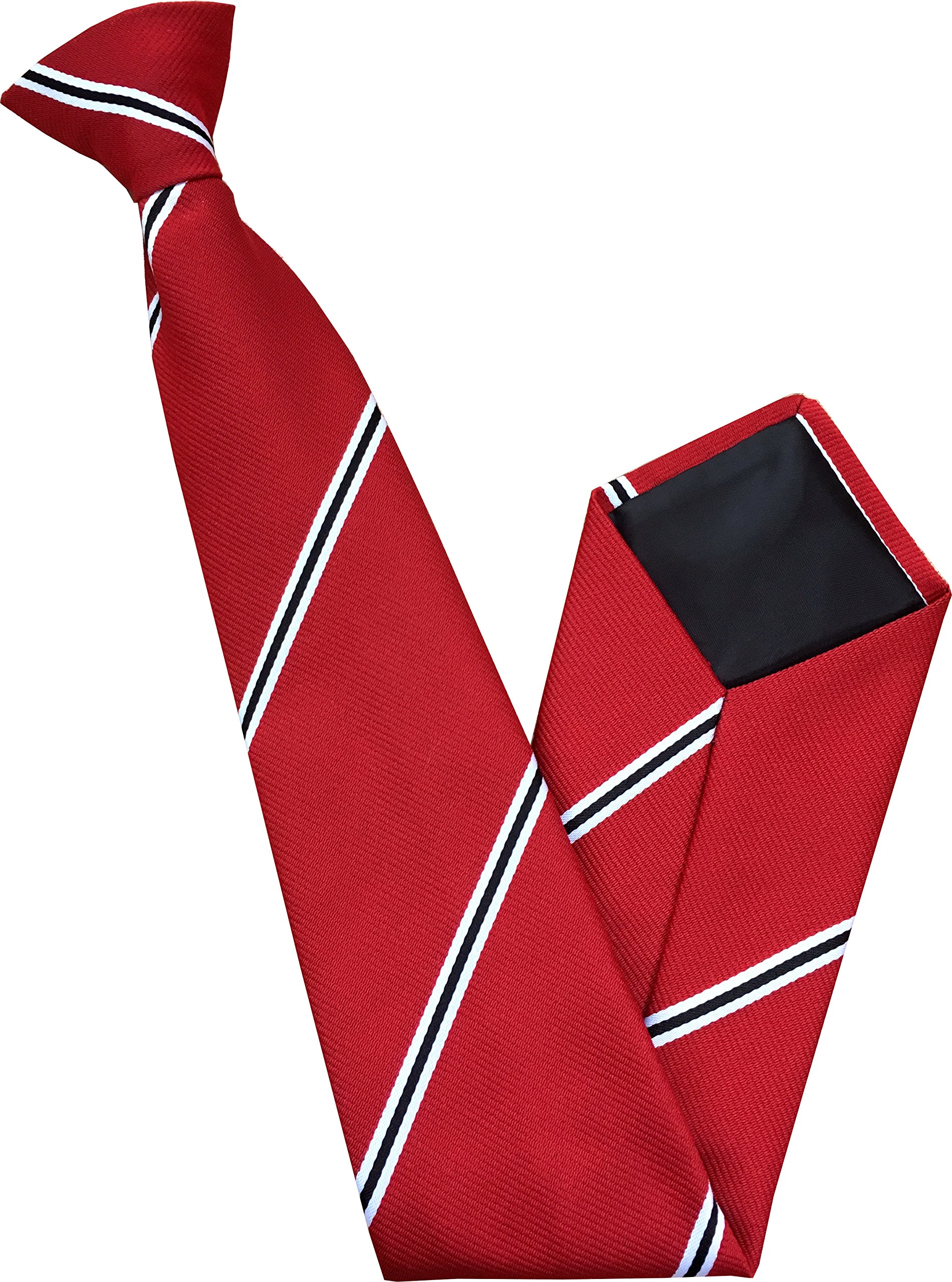 Men's Red, Black & White Striped Football Clip On Neck Tie