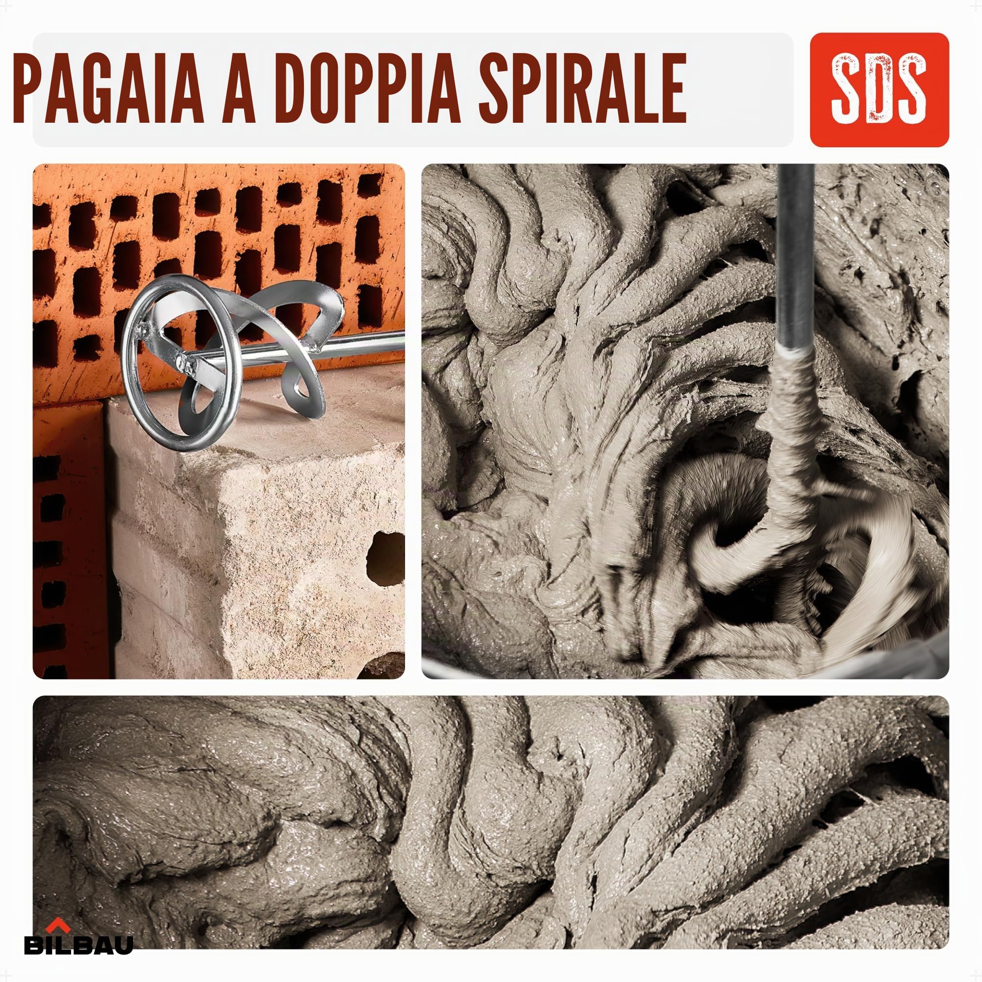 Miscelatore per malta 600W a spirale 40 cm SDS 80 mm x 400 mm