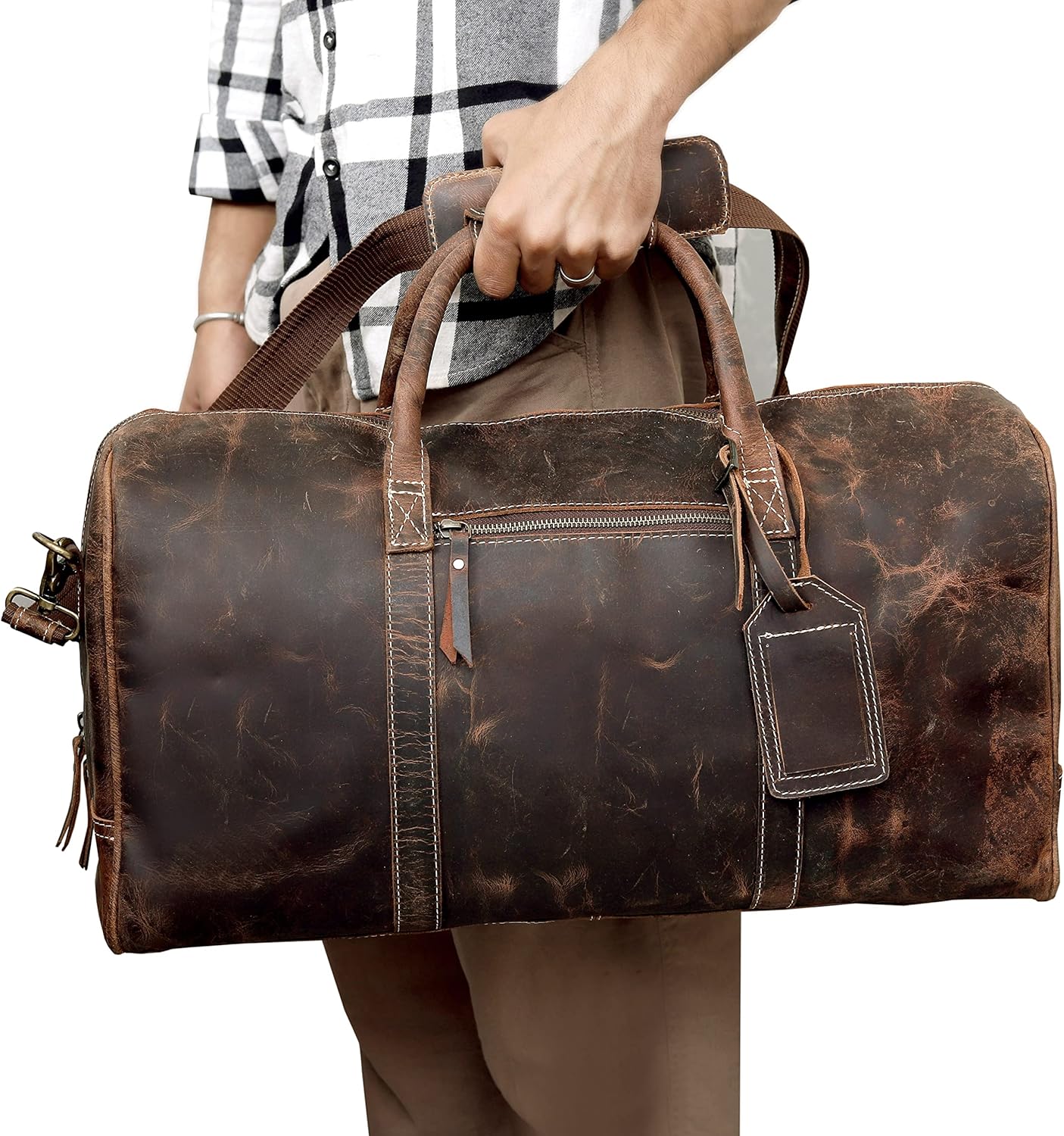 Leather 24 Inch Duffle Bag for Men and Women Large Carry On Luggage Weekender Travel Overnight Gym Sports Bag for Airplanes - Image 3