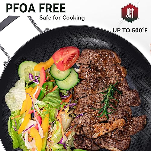 Miniatura 3 de Sartén híbrida antiadherente de 13 pulgadas con tapa, sartén de chef de inducción de acero inoxidable de tres capas con revestimiento de cerámica,