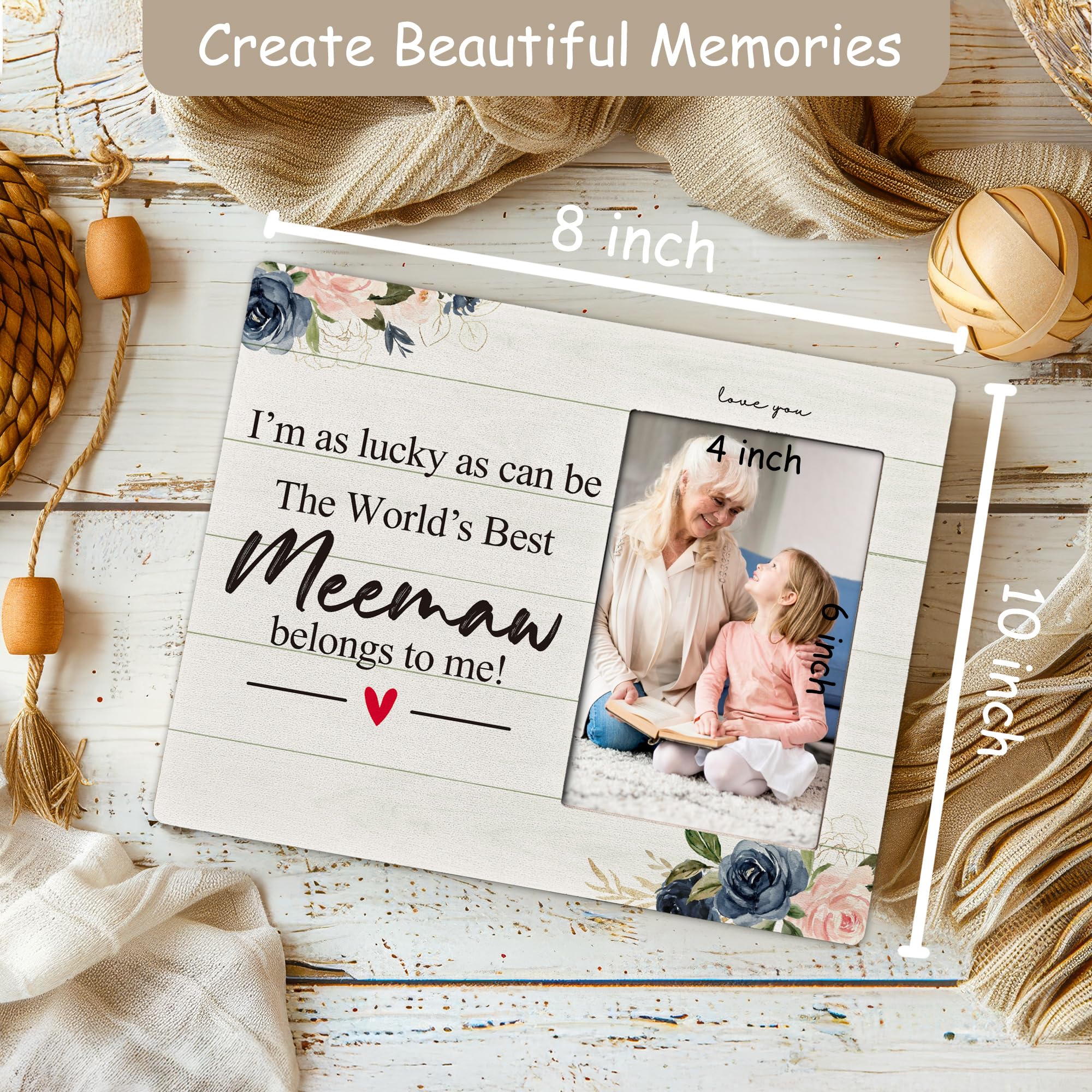 Meemaw Gifts 4X6 Picture Photo Frames, I Am As Lucky As Can Be The Best Meemaw Belong To Me Wood Photo Frame, Meemaw Christmas Birthday Mother’S Day Gift Picture Frame for Wall Tabletop Display
