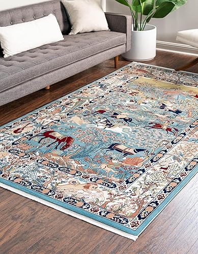 Miniatura 4 de Rugs.com Rabia Collection - Alfombra baja azul de 5 x 8 pies, perfecta para dormitorios, comedores, salas de estar