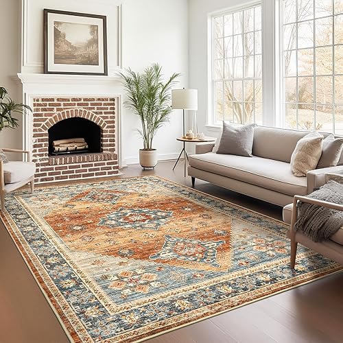 Miniatura 121 de Alfombras de área de 8 x 10 pies para sala de estar, vintage lavable con parte trasera antideslizante, resistente a las manchas, alfombra de área