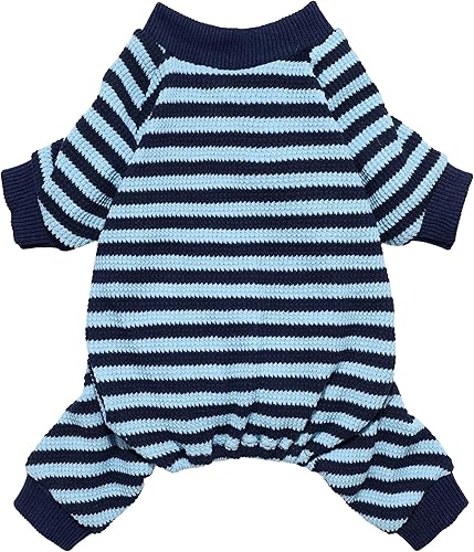 Fitwarm Pijama de perro a rayas azules y blancas, ropa para perros pequeños, hembra, niño, mameluco para cachorros con pies, atuendo para gatos y