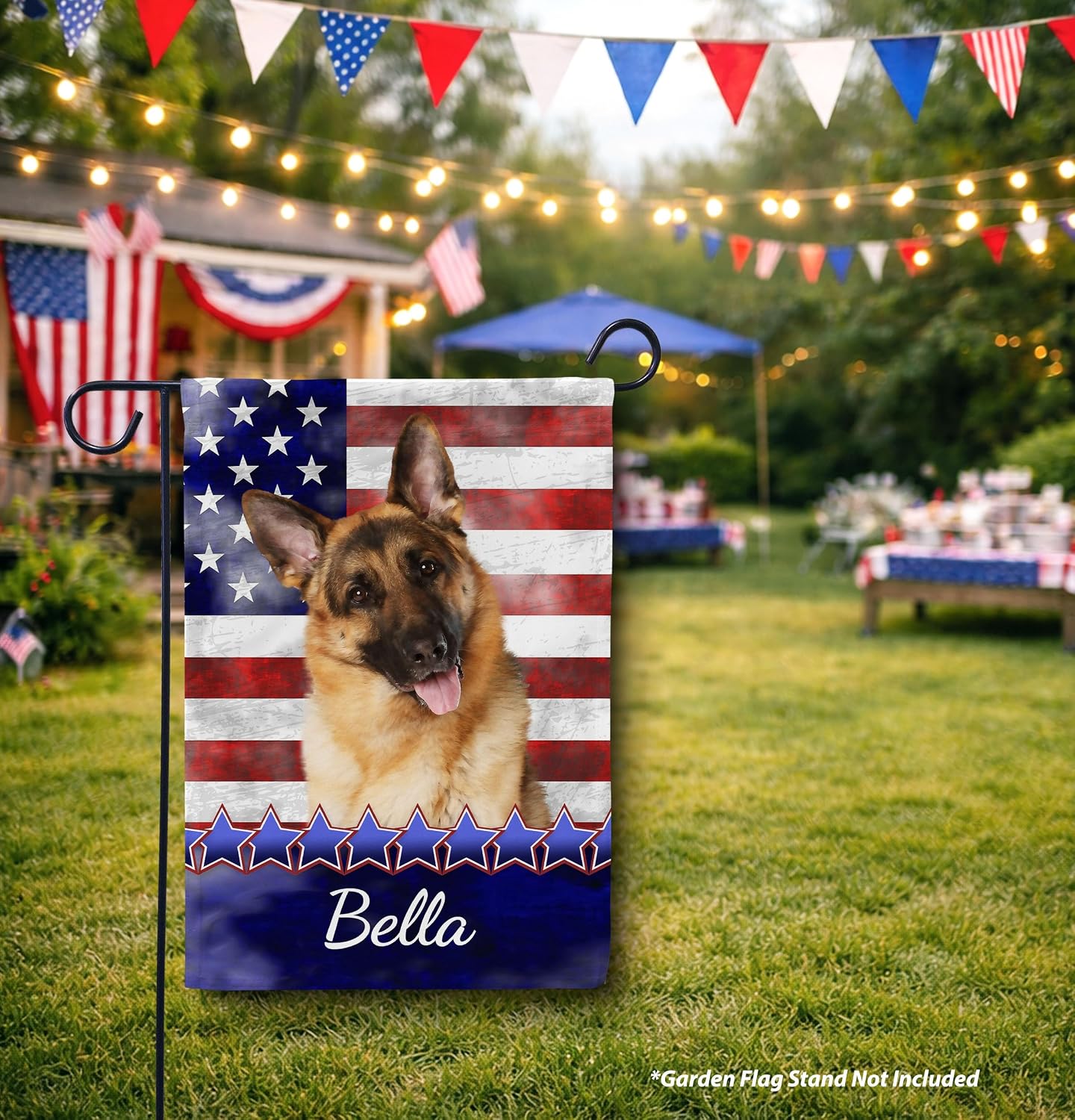 Flagology, Personalized German Shepherd Patriotic Garden Flag 12" x 18", Custom Dog Name American Flag, Fourth of July Outdoor Lawn Décor, Stars and Stripes
