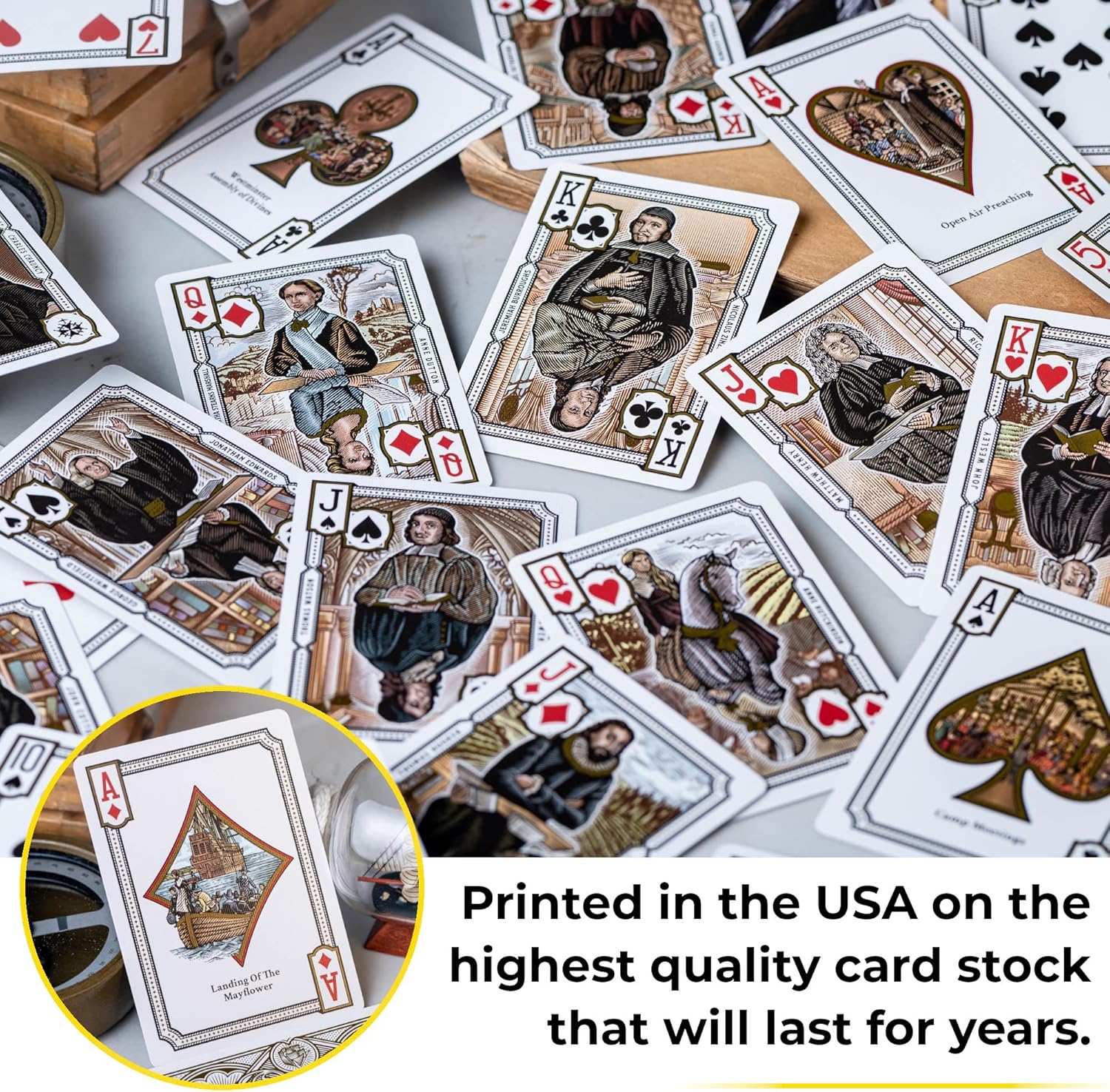 Great Awakening Christian History Playing Cards Deck with Unique Hand Drawn Artwork, Biblical Church Deck with Card Game e-Book