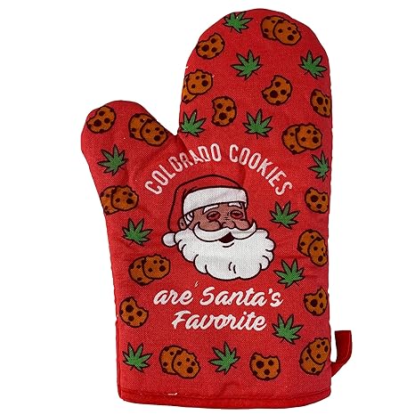 Colorado Cookies are Santa's Favorite Oven Mitt Funny Weed Pot Edibles Christmas Novelty Kitchen Glove Funny Graphic Kitchenwear for Christmas Holiday Colorado Oven Mitt