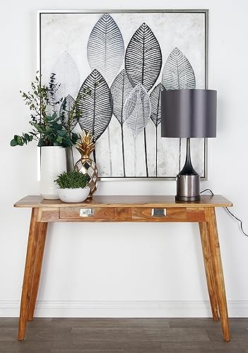 Miniatura 2 de Deco 79 Mesa consola rectangular de madera con asas plateadas, 45 x 16 x 29 pulgadas, marrón