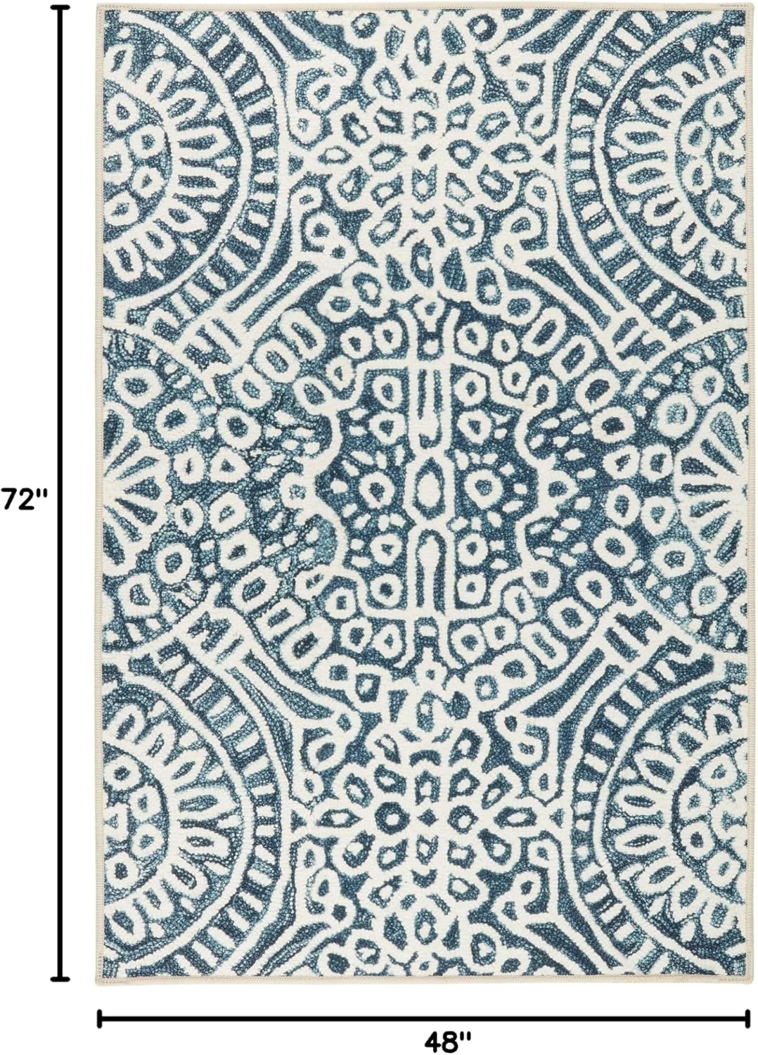 Dash & Albert Temple Ink Machine Washable Rug, 4 X 6 Feet, Blue Geometric Pattern