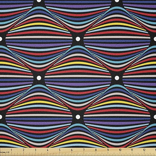 Miniatura 342 de Lunarable - Tela para amantes de perros de The Yard, patrón divertido de animales de dibujos animados en posiciones caprichosas estirando y Beige y