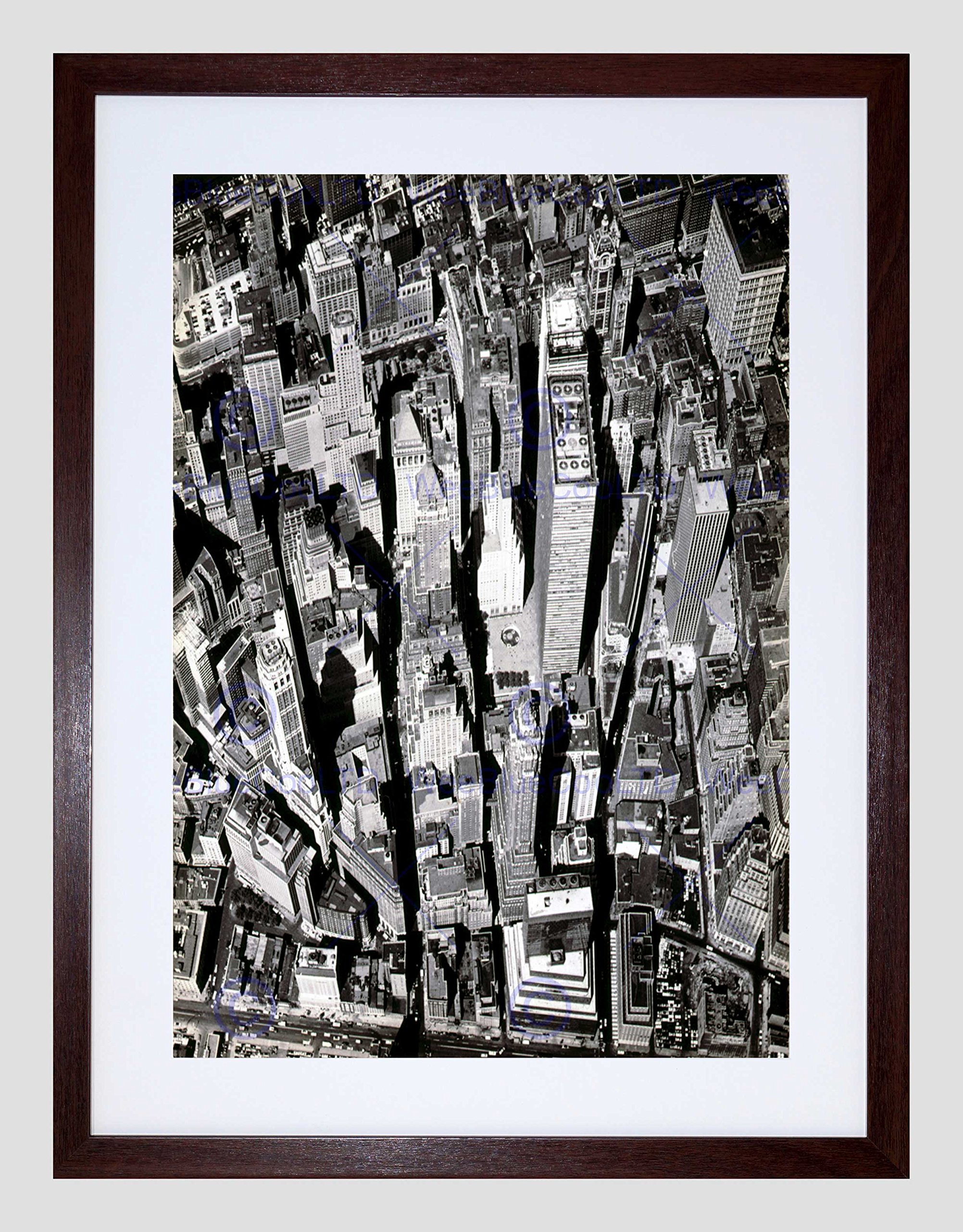 Wee Blue Coo Black White Y Aerial View Manhattan City New York Framed Wall Art Print
