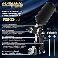 Vista 2 de Master Elite - Pistola de pulverización HVLP de alto rendimiento serie PRO-33, kit definitivo, 3 juegos de puntas de fluido de 1.3, 1.4 y 0.071 in