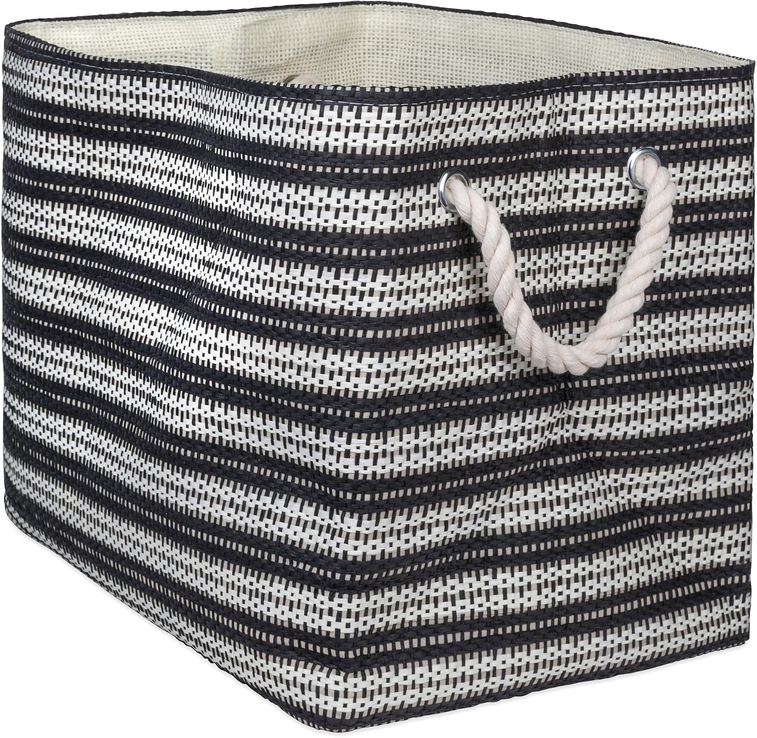 DII Woven Paper Storage Bin, Basketweave, Black & White, Medium