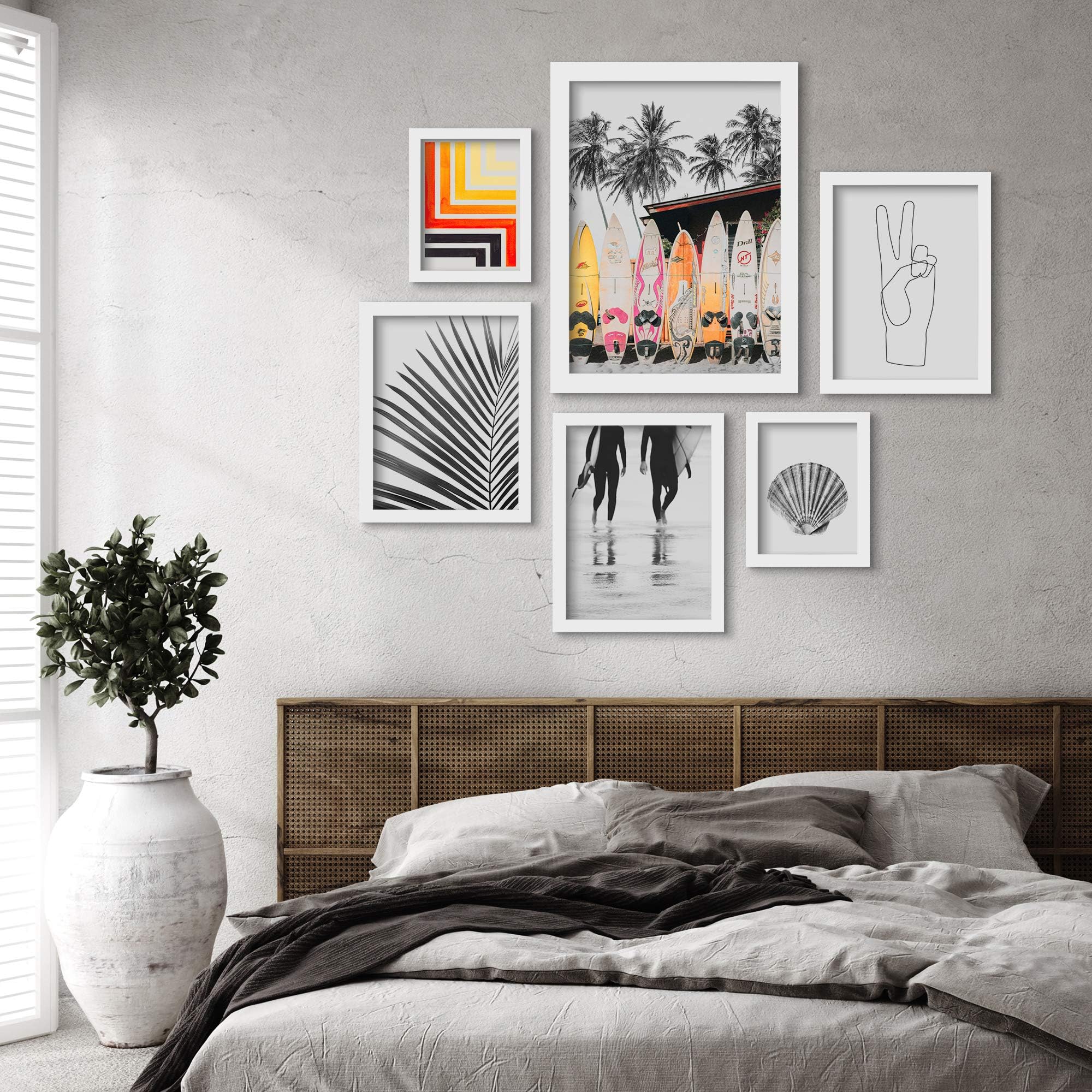 Americanflat Hawaii Surfboard Coastal Cabana by Tanya Shumkina 6 Piece White Framed Gallery Wall Art Set