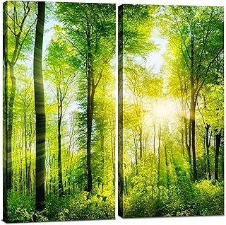 Forest Canvas Wall Art Decor - 24x24 Tree Landscape Picture - 2 Piece Set, Decorative Multi Panel Split Prints for Living Room, Kitchen, Bedroom, Office & Home Decor Gift