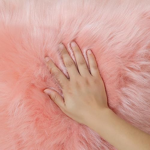 Miniatura 4 de Alfombra de piel sintética de piel de oveja, esponjosa, esponjosa, rosa, de 3 x 4 pies, para dormitorio, mesita de noche, para el suelo, la sala de