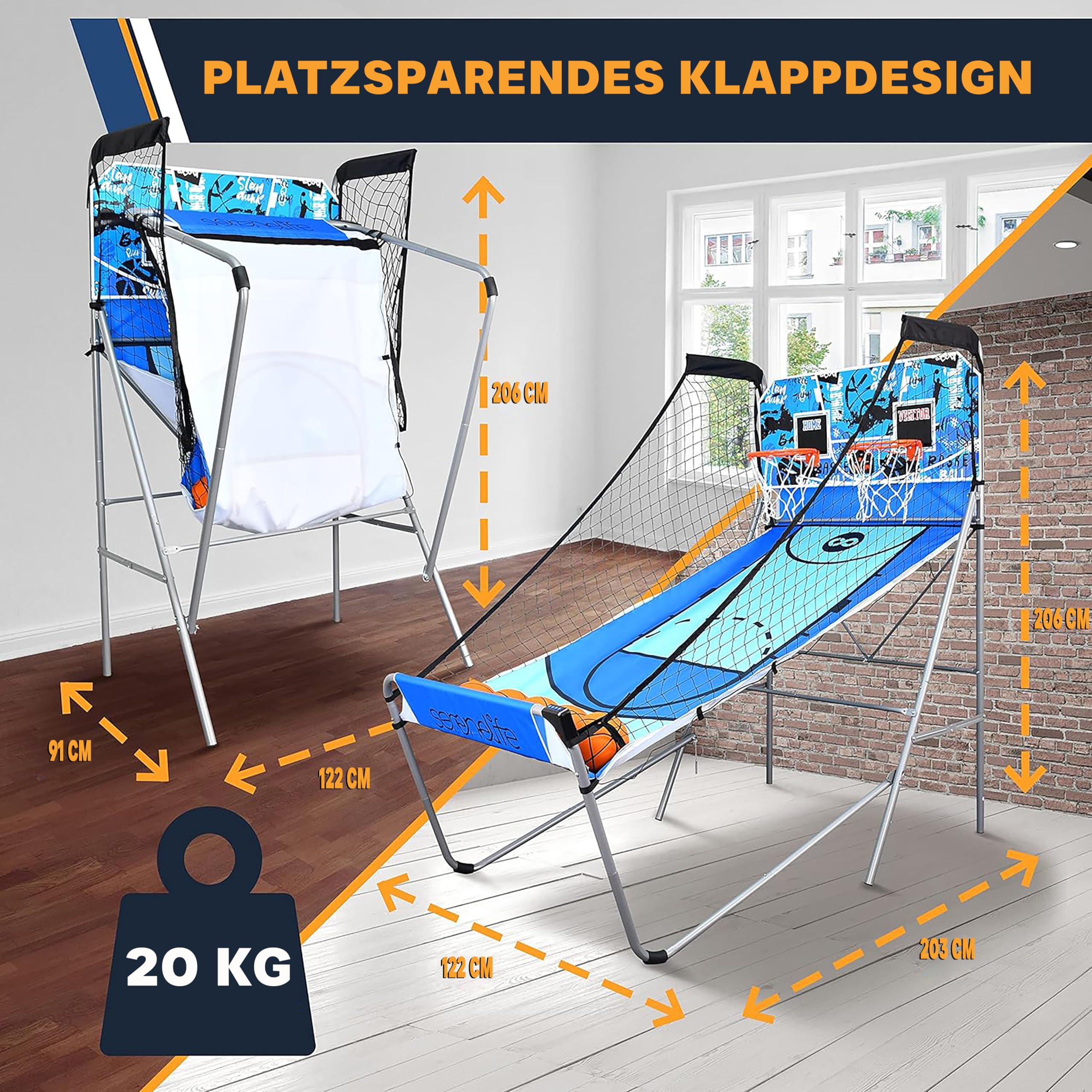 SereneLife Arcade Basketball Spiel – Klappbarer Einzel-/Doppelkorb mit elektronischer Anzeige & Stahlrahmen, ideal für Schulen, Jugendräume, Pausenhöfe & Sportvereine, Indoor/Outdoor