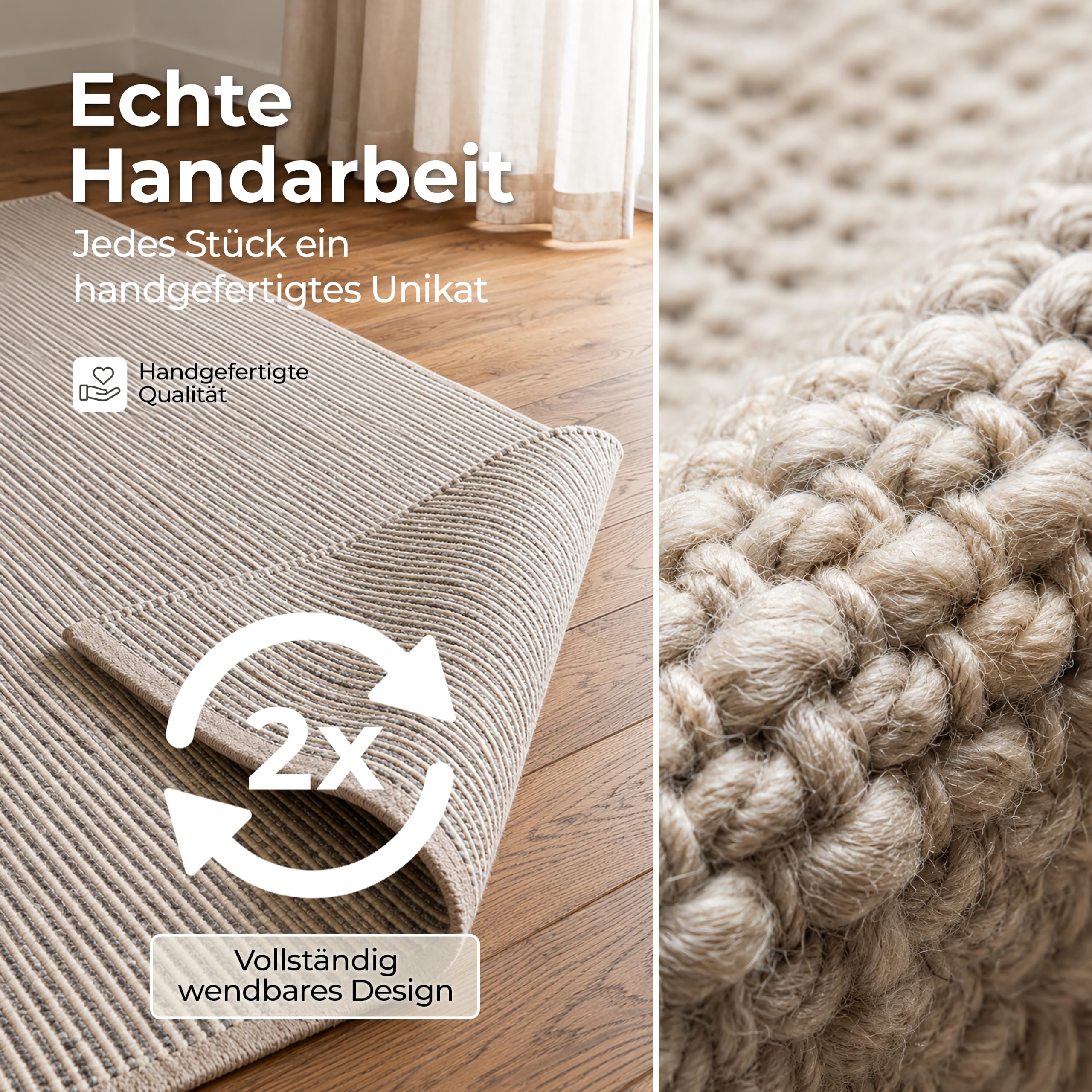 MY-RUG handgewebter Wollteppich 160 x 230 cm aus gewalkter Schurwolle | weicher Teppich aus Wolle | Wohnzimmerteppich, Naturteppich, Wendeteppich, robust & pflegeleicht | Roshni Beige Creme Grau