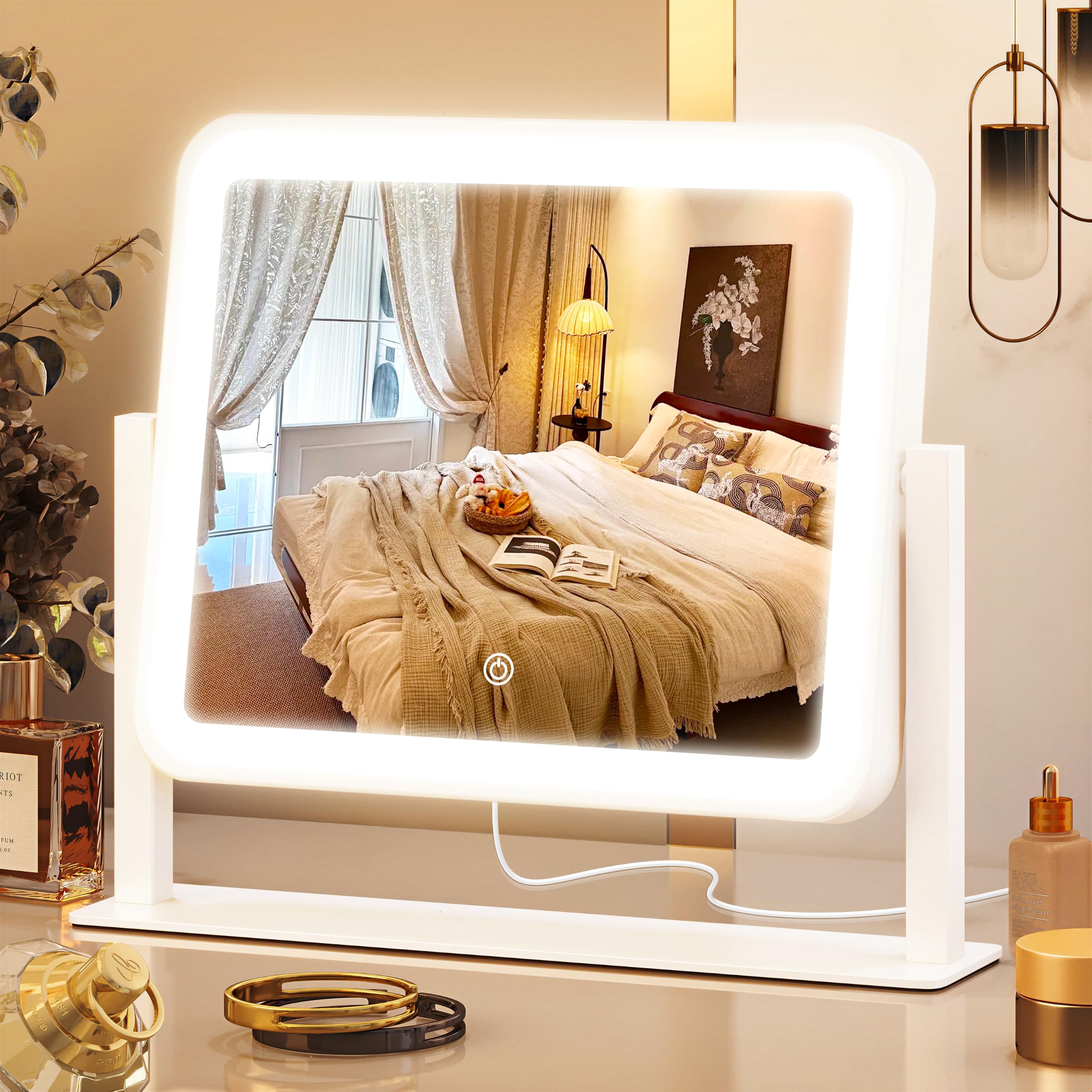 Lighted Makeup Mirror with Touch Control, 3 Color Modes & Dimming