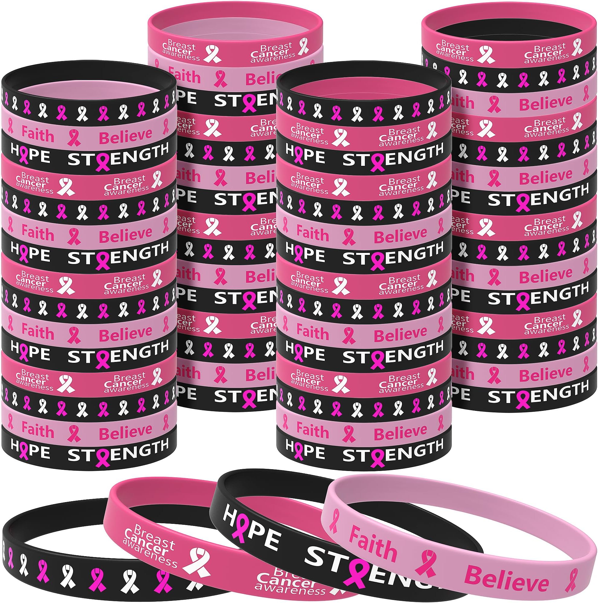 Fun Express Pink Camouflage Silicone Bracelets (12-Pack) - Breast Cancer Awareness Wristbands