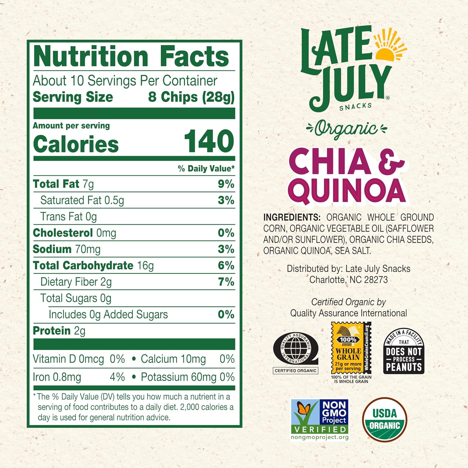 Chia & Quinoa Organic Tortilla Chips, Bag