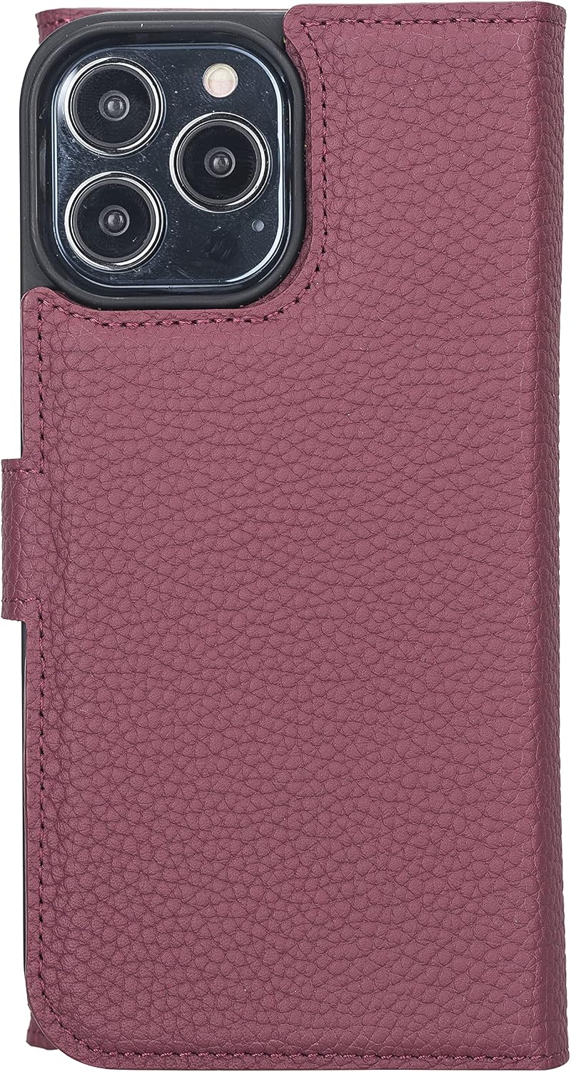 Bayelon Case Compatible with iPhone 13 Pro Max Case, Trifold Full Grain Leather Wallet Case, Detachable Magnetic Phone Wallet, Flip Cover with Card Slots, Kickstand (Burgundy)