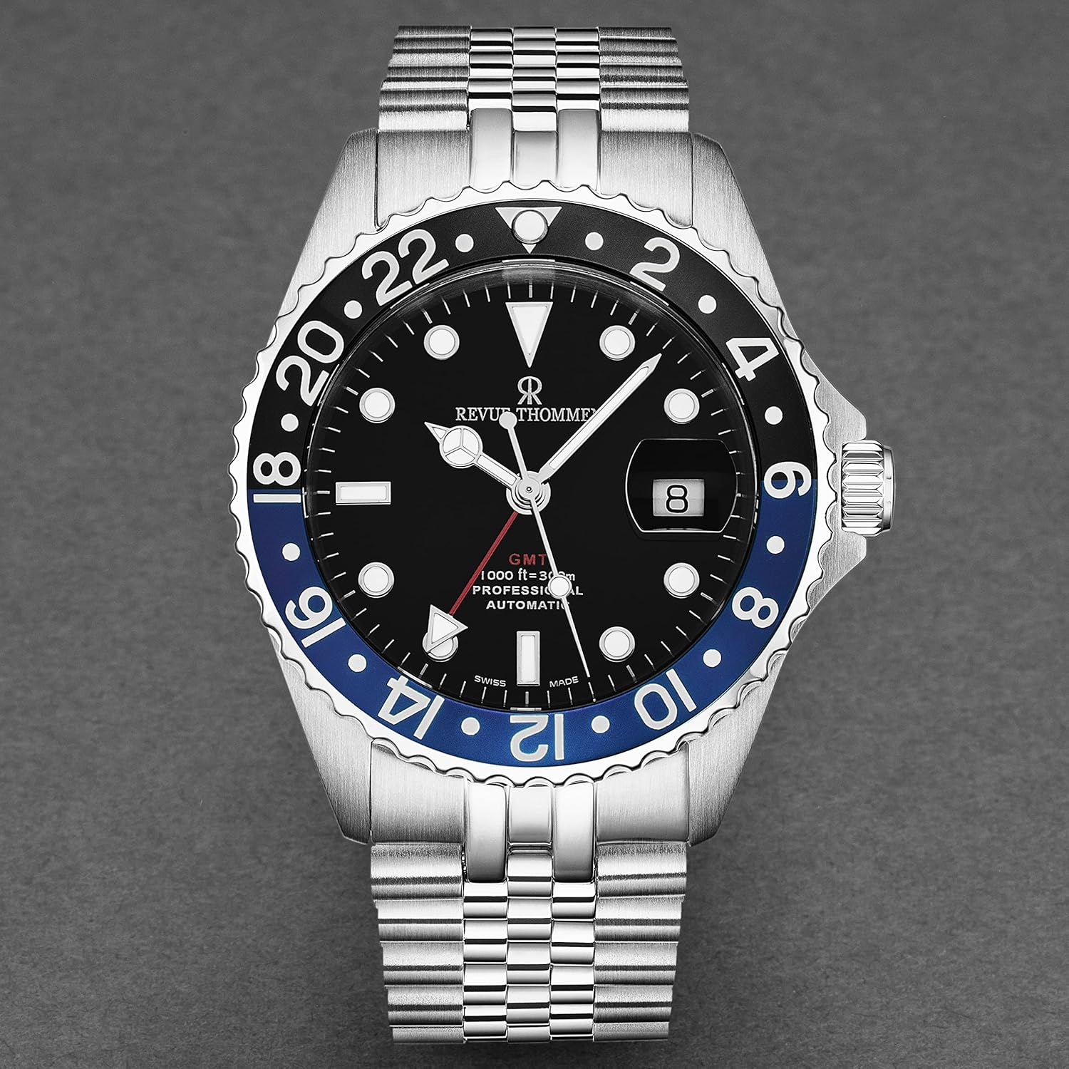 Revue Thommen Men's 'Diver' GMT Black Dial Black and Blue Bezel Automatic Watch 17572.2233