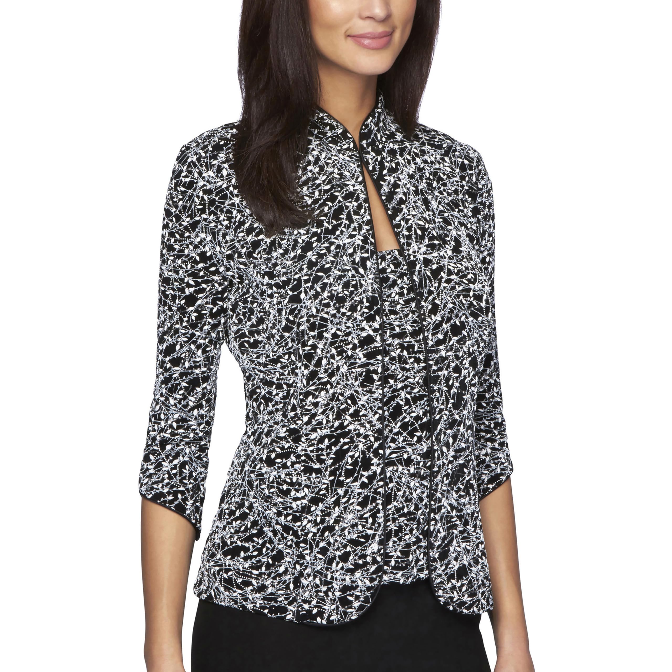 Alex Evenings womens 3 4 Sleeve Printed Twinset With Scoop Neckline Cami and Hook Neck Closure Jacket Plus