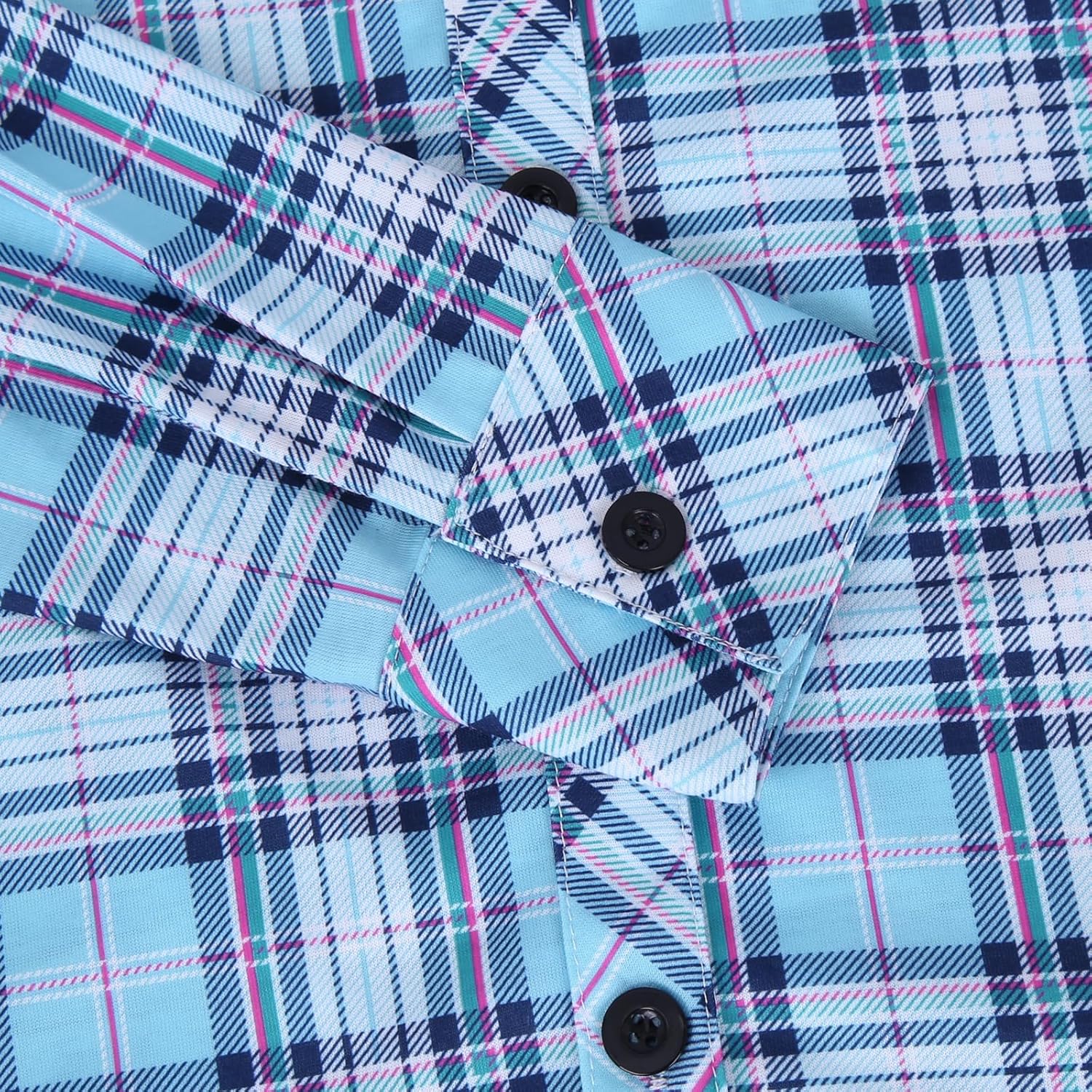 DJT Womens Soft Stretchy Knit Plaid Shirts Roll Up Long Sleeve Collared Button Down Blouses Tops - Image 6