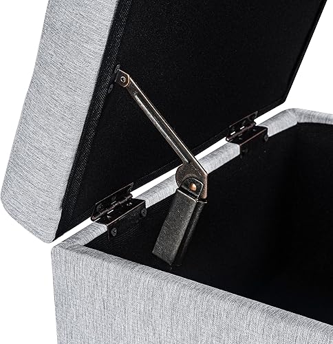 Miniatura 67 de Adeco Taburete de almacenamiento con diseño de escritura de tela, tapa con bisagras, patas de madera maciza, otomanas de 18 pulgadas de altura y 3D