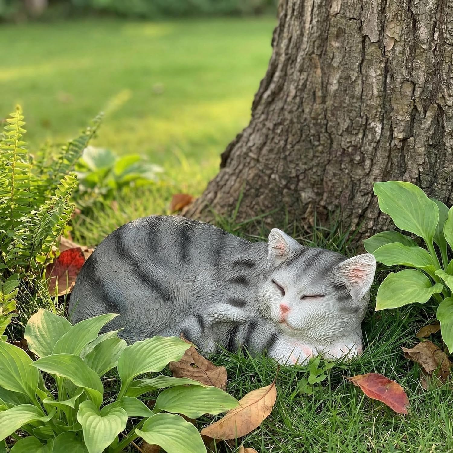 GARDEN WHISPER Cat Statue, Grey, Resin, Contemporary, Outdoor / Indoor Decor, 11.4" L x 7.1" W x 4.3" H, 1.5 lbs