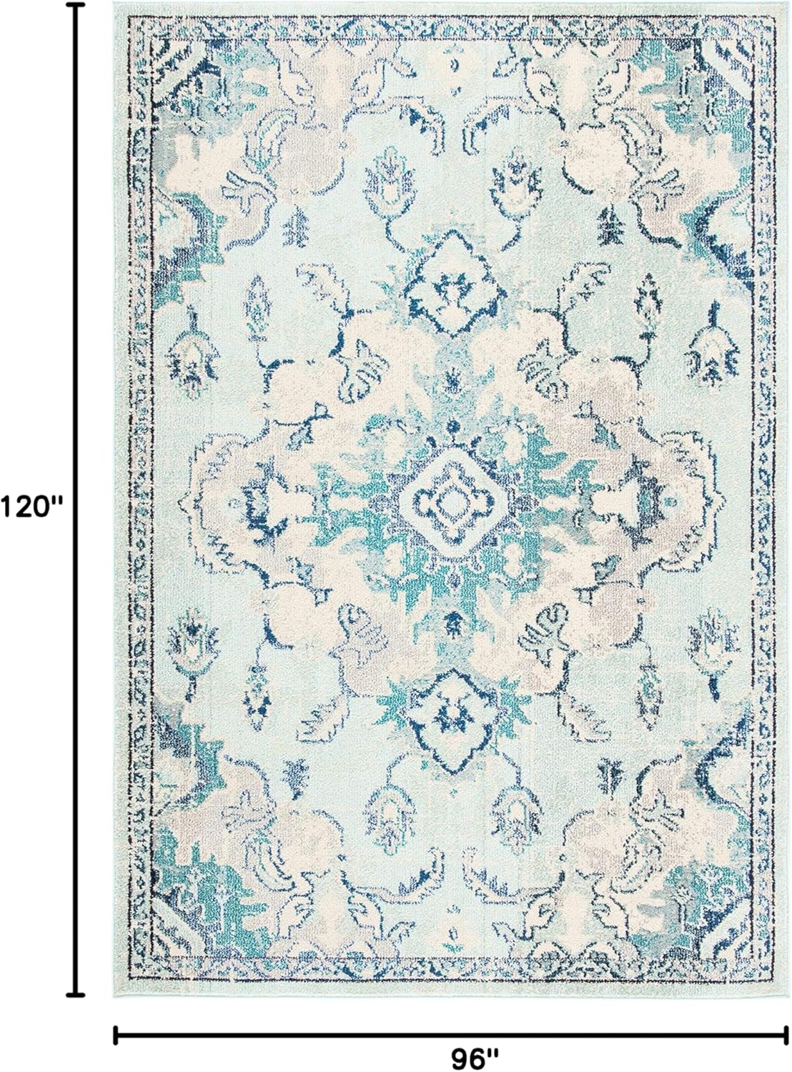SAFAVIEH Madison Collection 8' x 10' TealBeige MAD484J Boho Chic Medallion Distressed Non-Shedding Living Room Dining Bedroom Area Rug