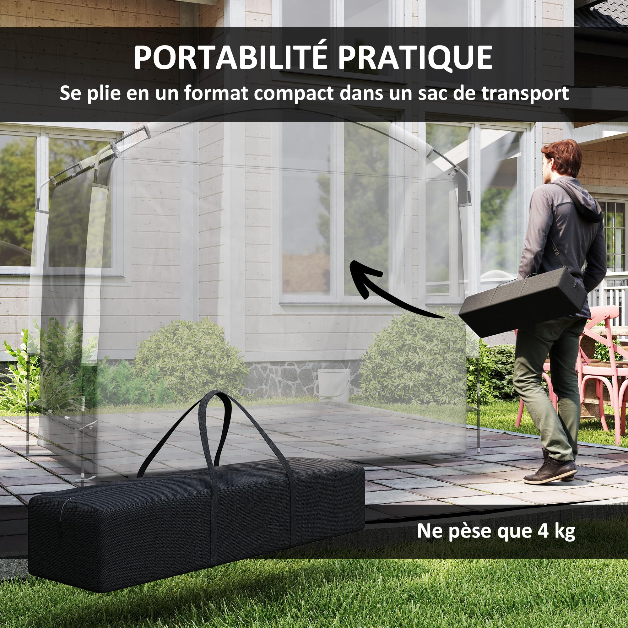 Outsunny Tienda para Guardar Bicicletas en el Exterior, cobertizo portátil para 3-4 Bicicletas con 2 Bolsillos Laterales, 205 x 140 x 188 cm, Gris Oscuro