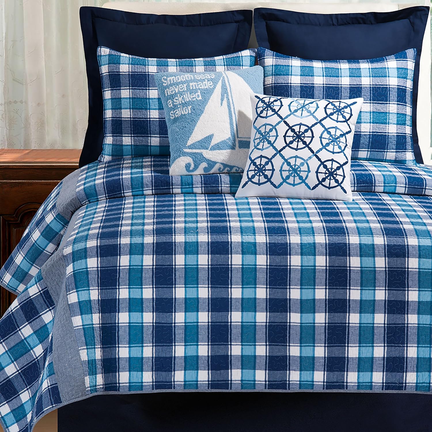 C&F Home Brice King Quilt 100% Cotton Lightweight Machine Washable Reversible Bedspread Coverlet King Blue