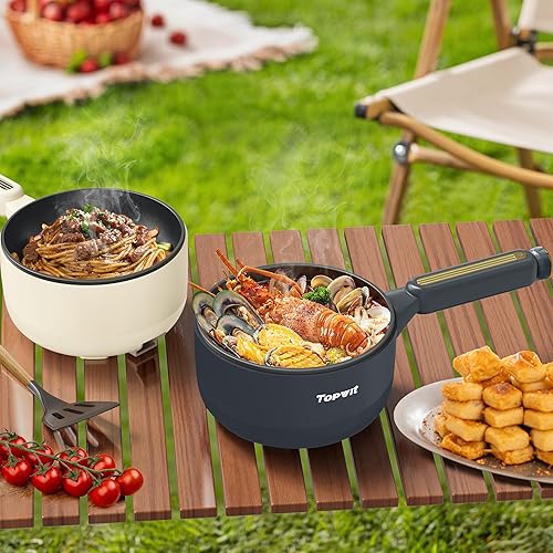 Miniatura 7 de TOPWIT Olla eléctrica eléctrica, olla eléctrica multifuncional de 2 L, sartén antiadherente, cocina portátil para carne, huevo, arroz frito, ramen,