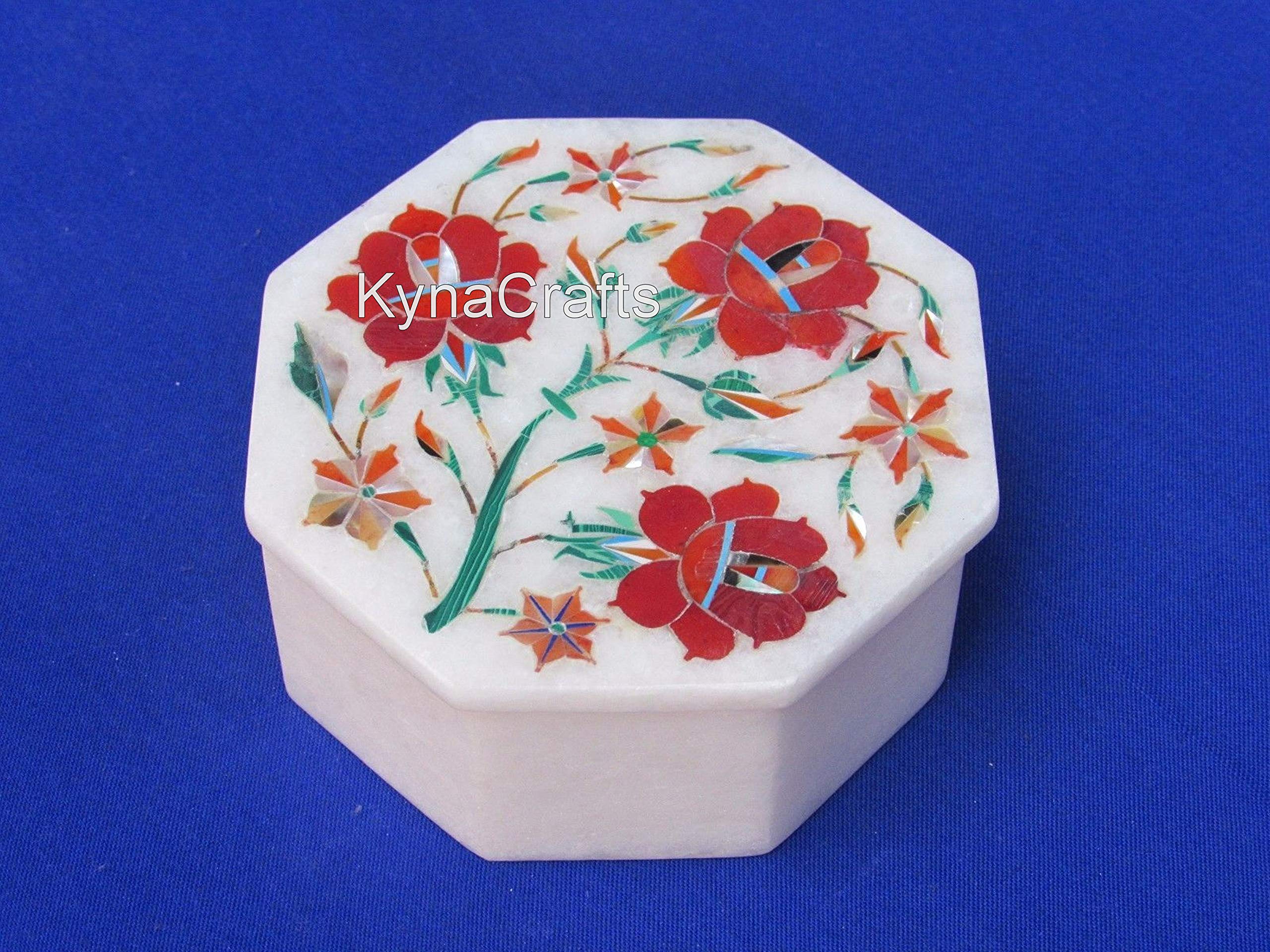 Caja de abalorios con incrustaciones de cornalina, caja de clip de corbata de mármol, caja de gemelos blanca, caja de regalo hecha a mano, caja de collar de mármol de 6 x 6 pulgadas