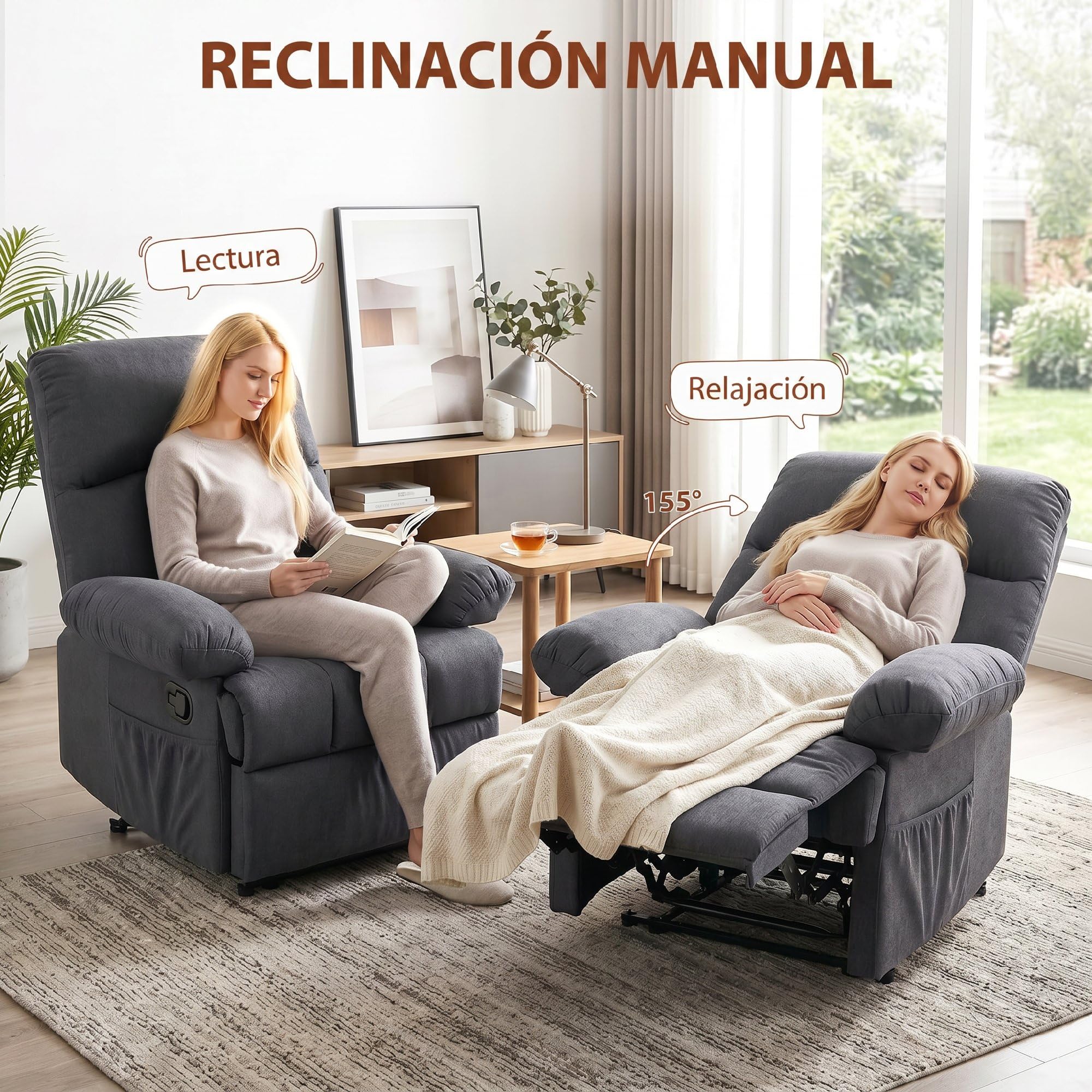 HOMCOM Sillón de Masaje Reclinable 8 Puntos Calefacción Lumbar Gris Oscuro | Sillón Relax, Mando a Distancia, Asiento con Muelles, Bolsillos Laterales, Tejido Efecto Lino