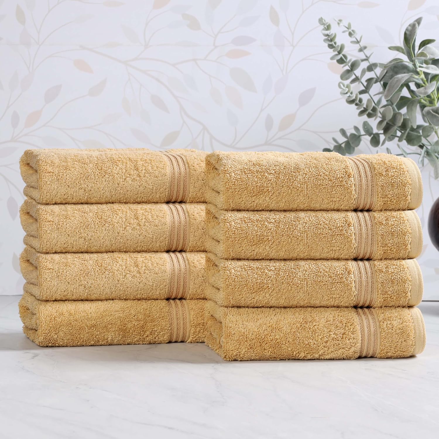 Superior Egyptian Cotton 8-Piece Hand Towel Set, Towel Basics For Quick Dry, Absorbent Small Towels, Facial, Spa, Kitchen, Bathroom Essentials, Apartment, Guest Bath, Soft, Washcloth, Gold - Image 2