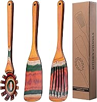 Vista 1 de Juego de utensilios de cocina de madera de Pakkawood de 3 piezas, incluye tenedor para pasta, espátulas planas de mango largo, juego de espátulas