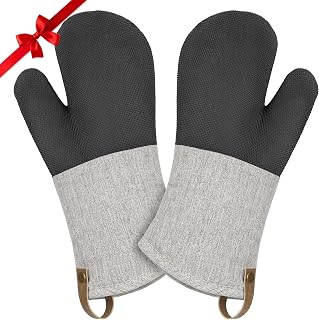 Cuisinart Heritage Kitchen Oven Mitts – Heat-Resistant Mitts for Oven with Non-Slip Neoprene Palm, Long Cuff, and Cotton Filling – Durable Oven Gloves for Cooking, Baking & Grilling (Textured Gray)