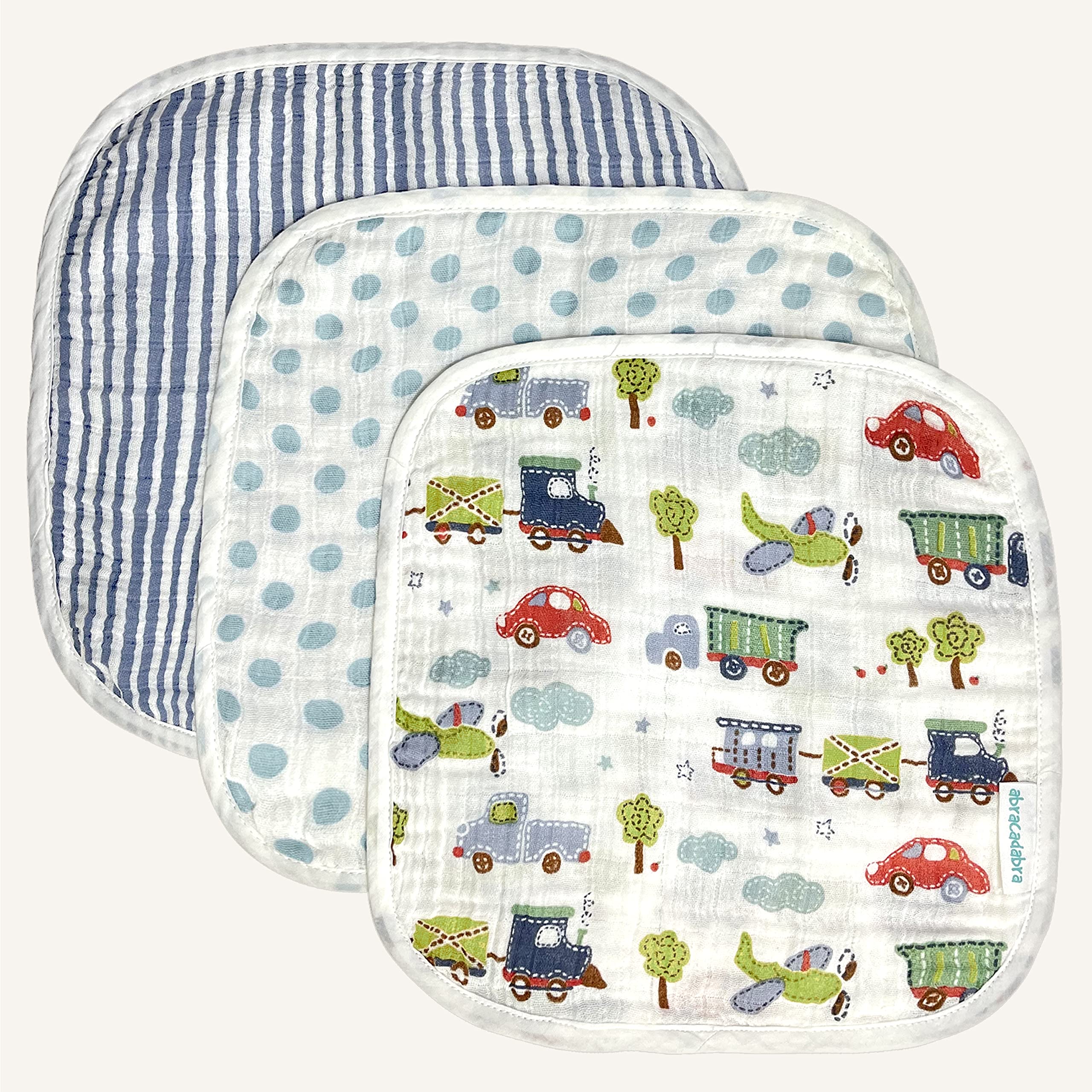 abracadabra Muslin Wipes, 25 cm X 25 cm, 0-36 Months (Transport, Set of 3) - Blue-picture-31