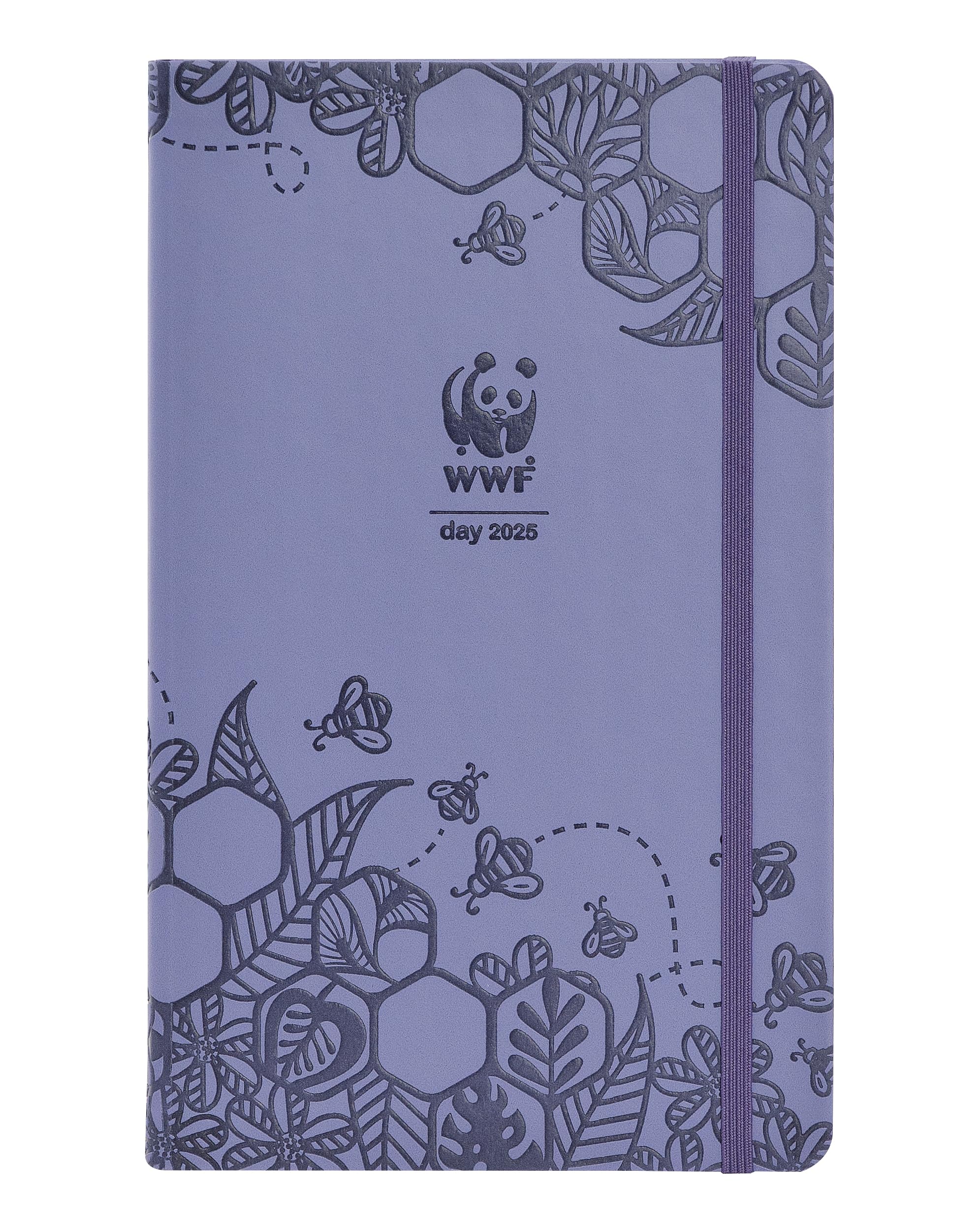WWF, Large - Dagkalender 2025 12 maanden, met elastiek en dubbele bladwijzer, met kalender en planner 2025 en 2026-13 x 21 cm, violet