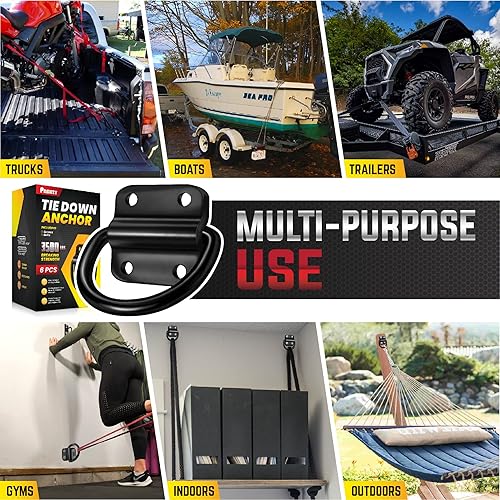 Miniatura 5 de 6 piezas anillos en D de acero resistente, anclajes de amarre ultraduraderos con resistencia a la rotura de 3500 libras, ganchos de montaje