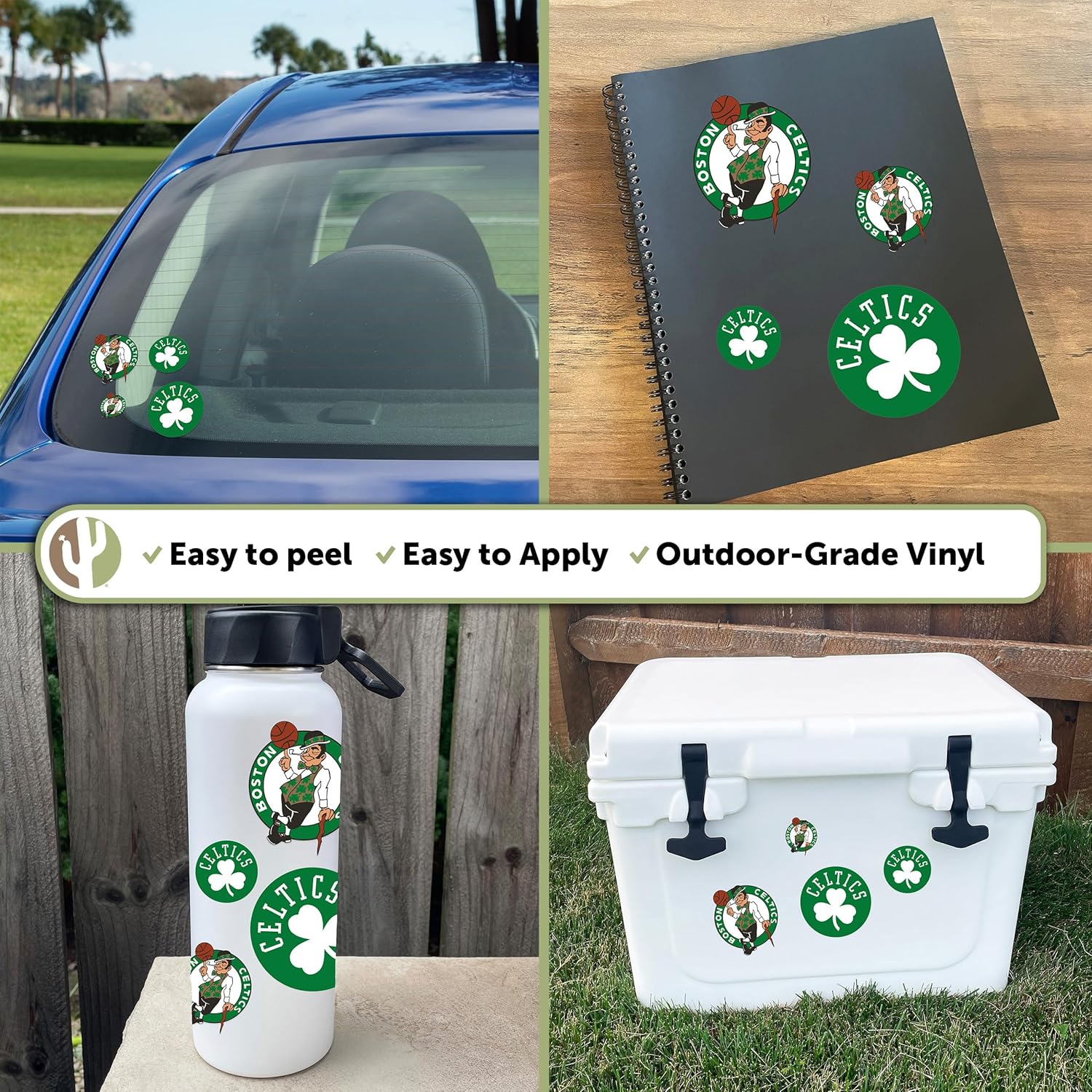 Desert Cactus Boston Celtics Stickers NBA Officially Licensed Vinyl Decal Laptop Water Bottle Car Scrapbook Sheet (Type 1-1) - Image 2