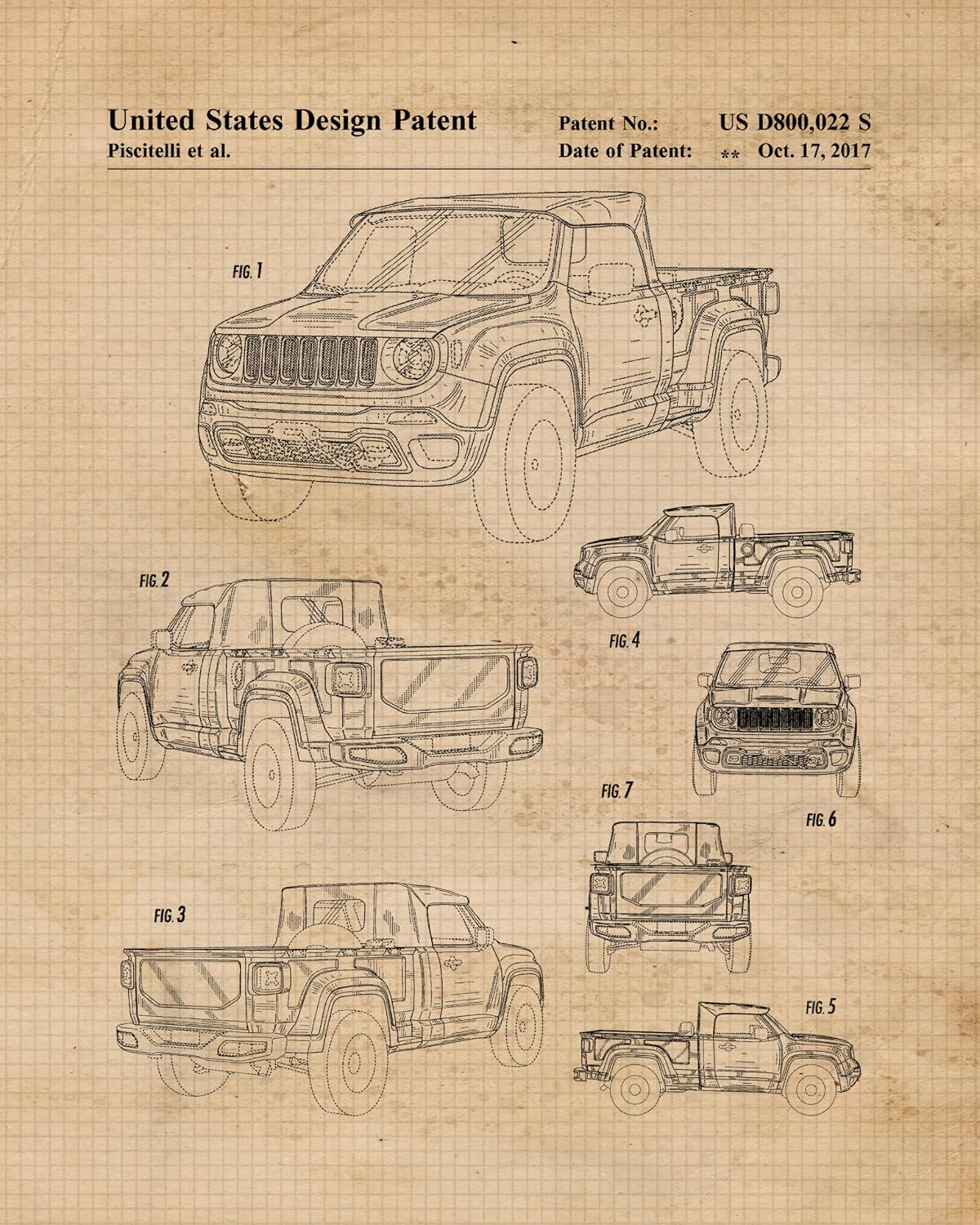 Classic 4x4 Offroad Auto Truck Patent Prints, 6 (8x10) Unframed Photos, Wall Art Decor for Home Work Office Jeep Gears Garage Shop School Student Teacher Coach Country Trail Rock Mudding Champ