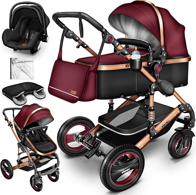 KIDUKU® Carrito de Bebé 3 en 1 | Silla de Paseo para Niños | Carricoche de 3 Piezas | Capazo, Cambiador, Cubrepiés | Sillita Coche Ligera Infantil ECE R129