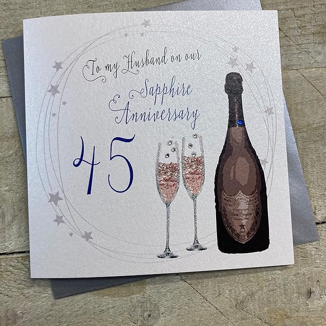 White Cotton Cards to My Husband On Our Sapphire Anniversary Handmade 45Th Anniversary Card,grey,45"