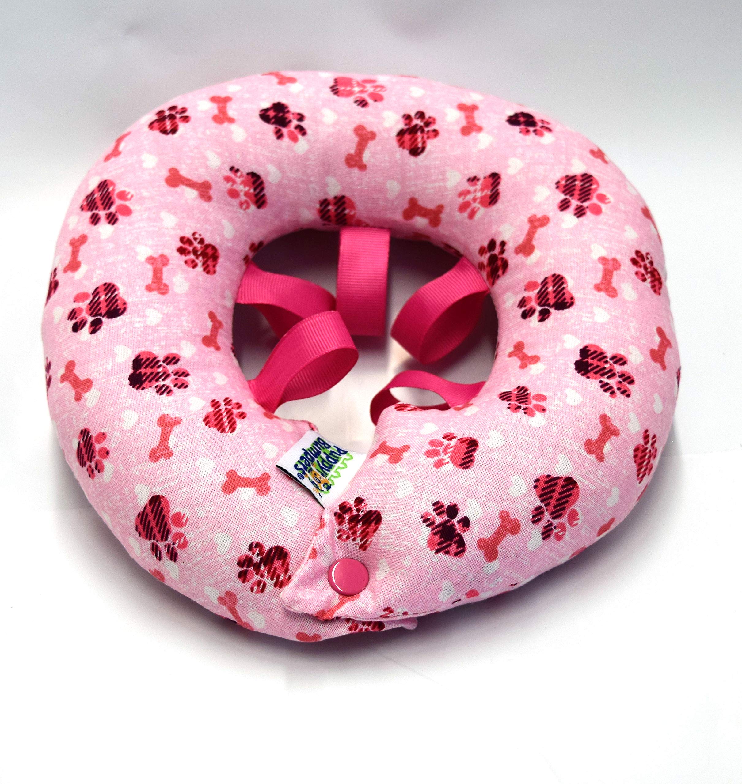 Puppy Bumpers Pink Paw Print - Made in USA Puppy Bumpers 100% Cotton Stuffed Safety Fence Collar to Keep Your pet Safely on The Right Side of The