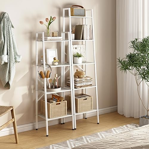 Miniatura 2 de Hoctieon - Estantería industrial de escalera de 4 niveles, estante de escalera estrecho, estantería alta de pie, estante de escalera abierto