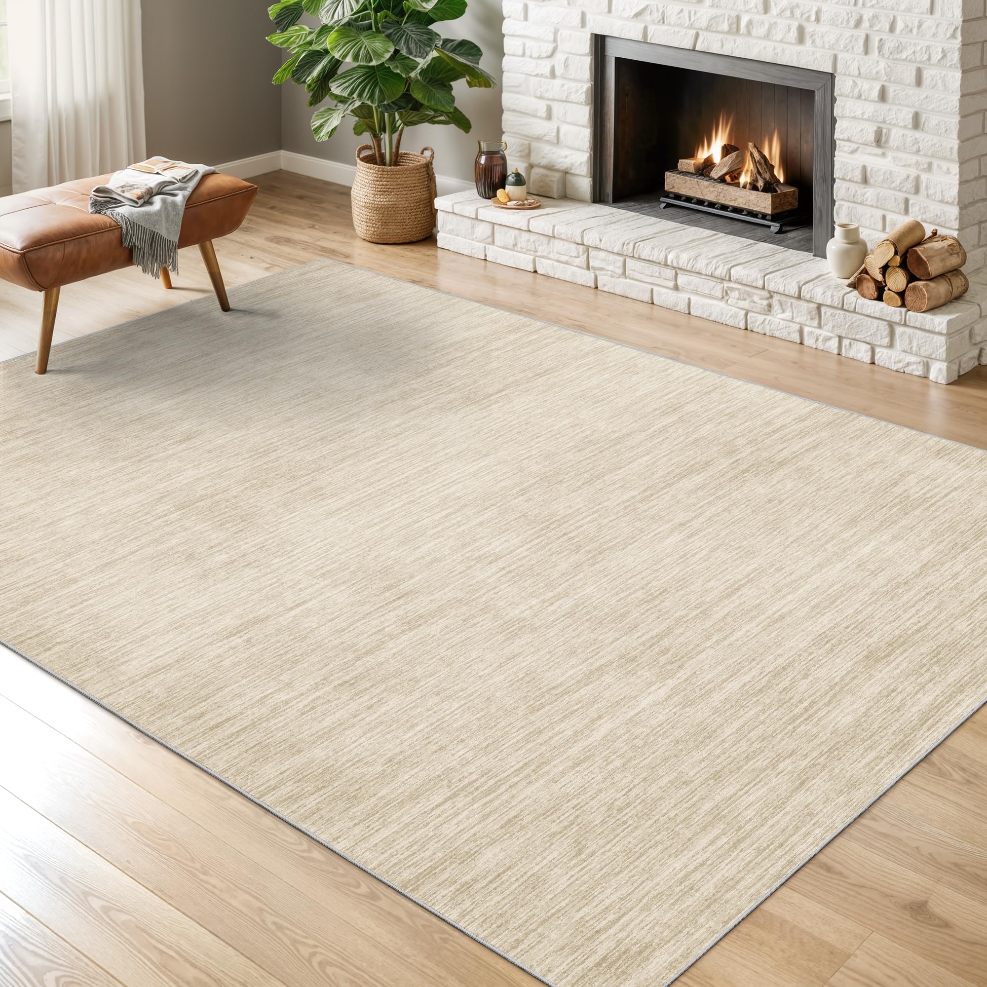 Washable Rugs 5x7, Non Slip Large Area Rugs for Living Room, Beige | Soft Low Pile, Thin & Lighweight Carpet, Folable Stain Resistant Modern Indoor Floor Mat for Bedroom, Dining Room, Home Decor 09-beige 5' x 7' (Rectangular)